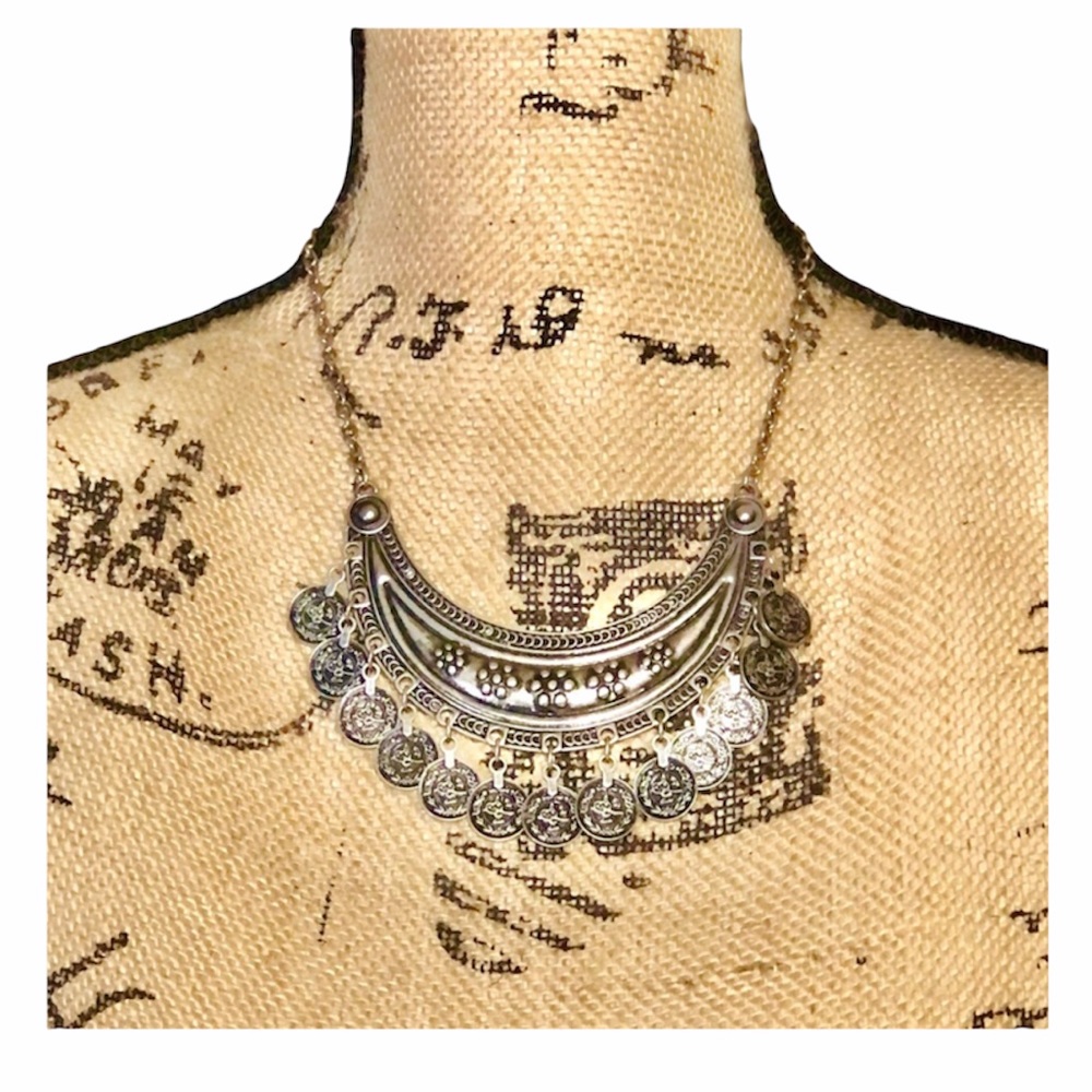 Small silver coin statement necklace